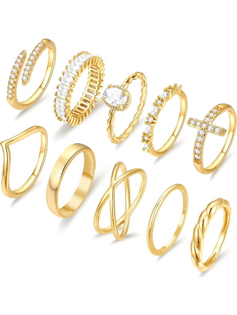 Dainty 14K Gold Plated Ring Set for Women - Non-Tarnish Stacking Knuckle Rings